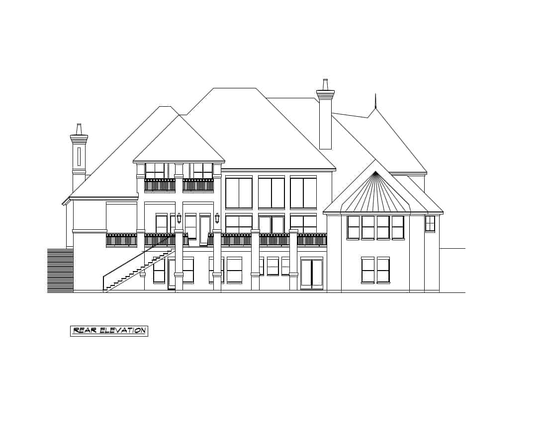 Home Plan Rear Elevation of this 5-Bedroom,8523 Sq Ft Plan -195-1272