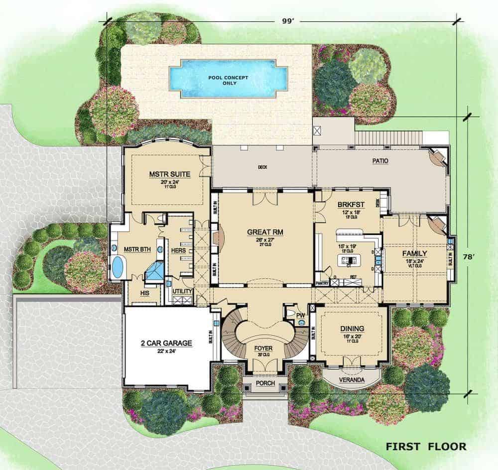 Floor Plan Main Level of European Plan #195-1272