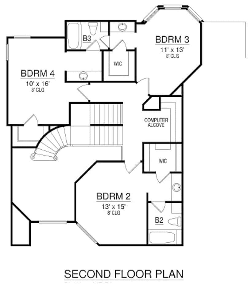 Floor Plan Upper Level of French Plan #195-1273