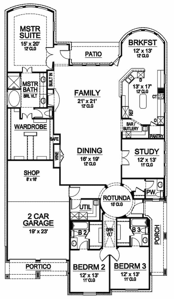 Floor Plan Main Level of French Plan #195-1274