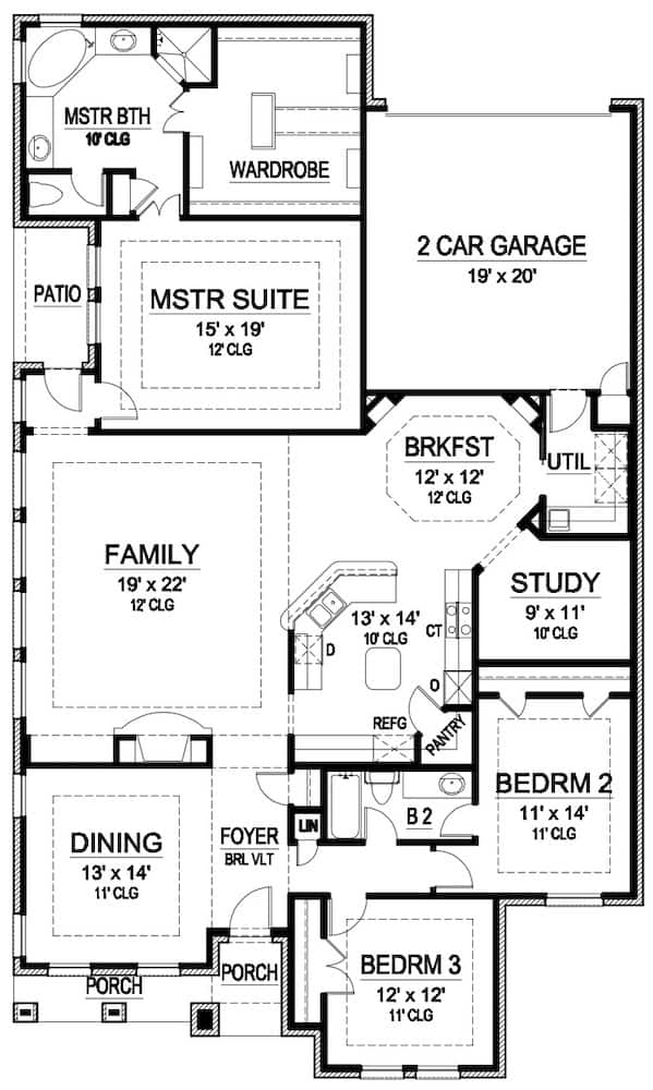 Floor Plan Main Level of Acadian Plan #195-1275