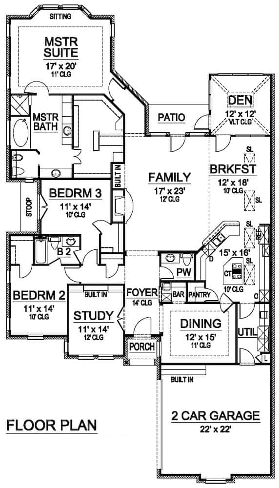Floor Plan Main Level of Acadian Plan #195-1276