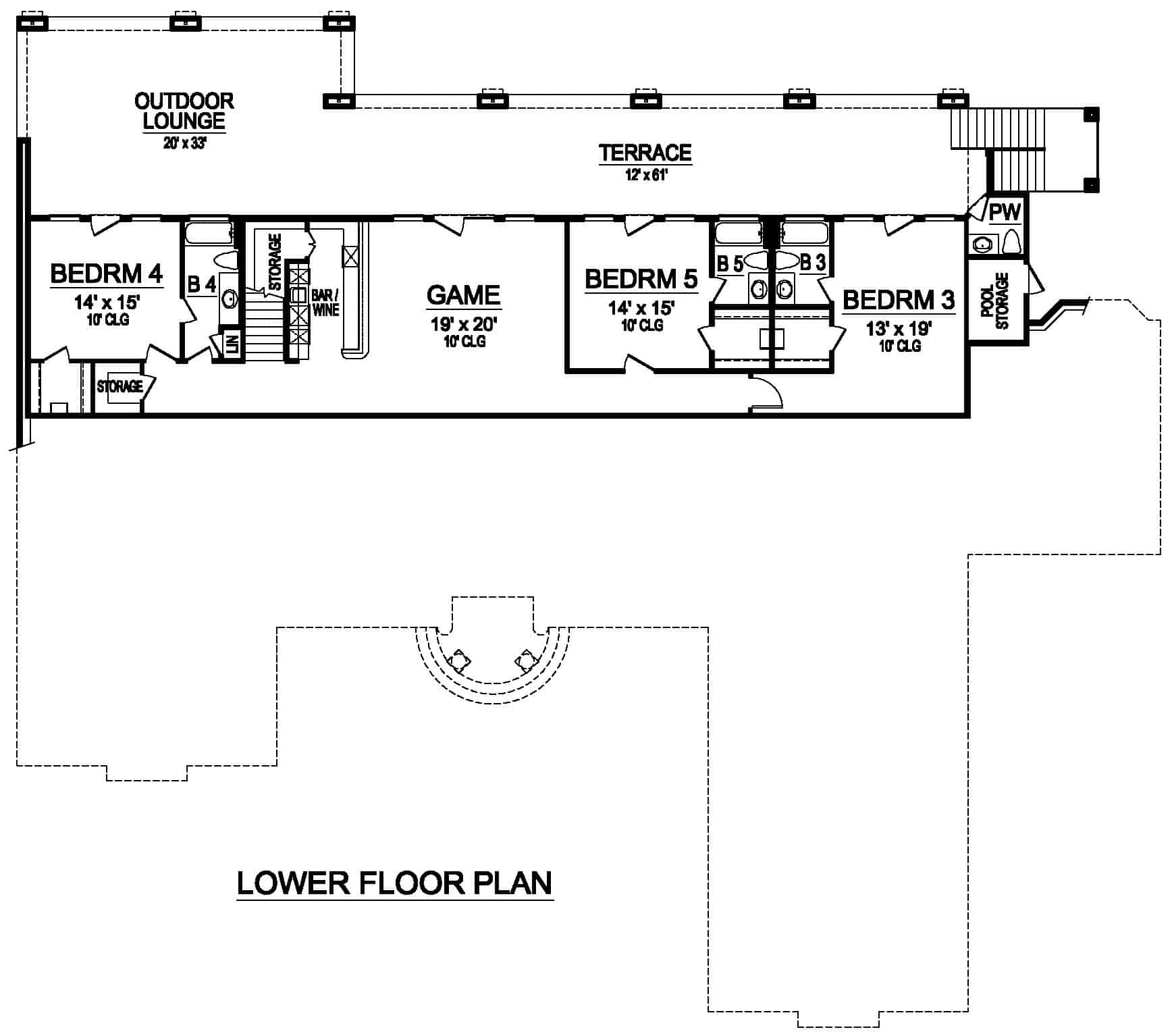 Floor Plan Basement of Spanish Plan #195-1277
