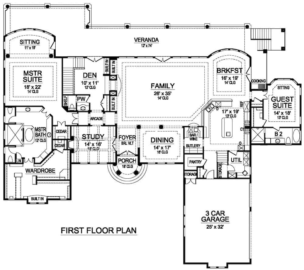 Floor Plan Main Level of Spanish Plan #195-1277