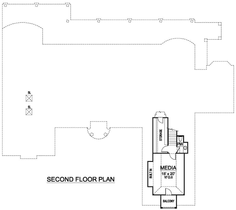 Floor Plan Upper Level of Spanish Plan #195-1277