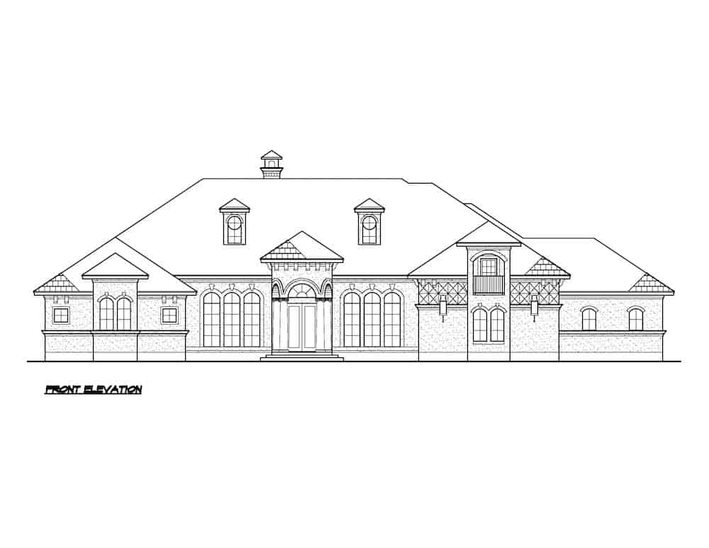 Home Plan Front Elevation of this 5-Bedroom,7354 Sq Ft Plan -195-1277