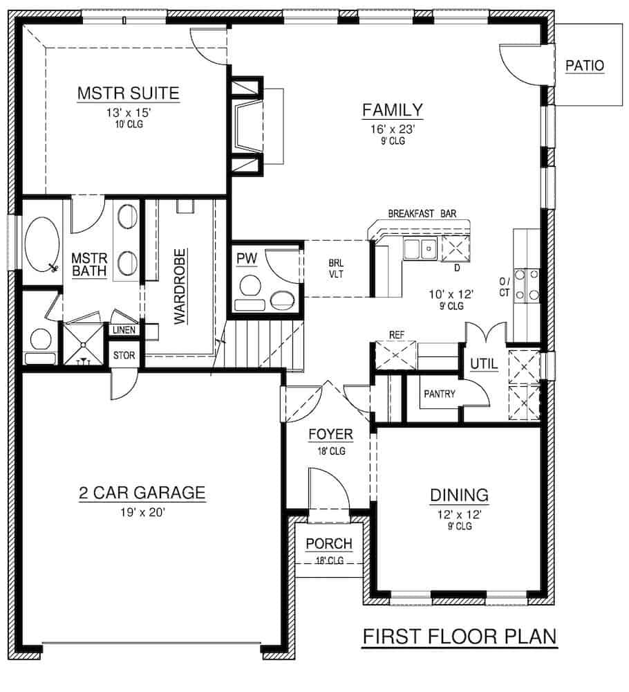 Floor Plan Main Level of European Plan #195-1278
