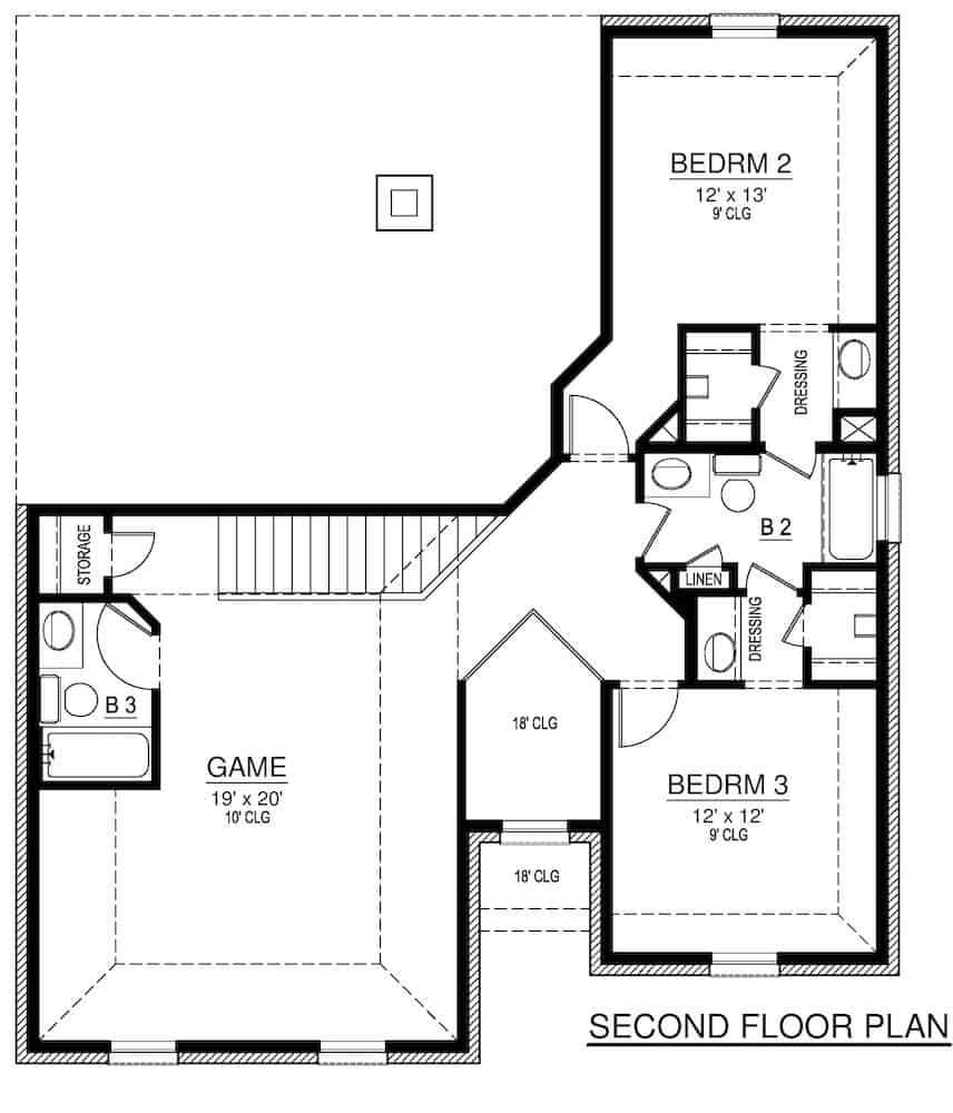 Floor Plan Upper Level of European Plan #195-1278