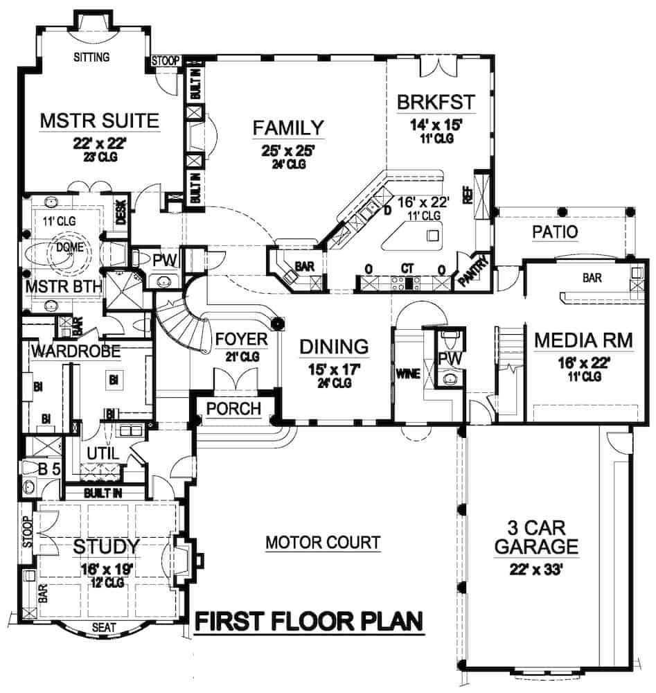 Floor Plan Main Level of Mediterranean Plan #195-1279