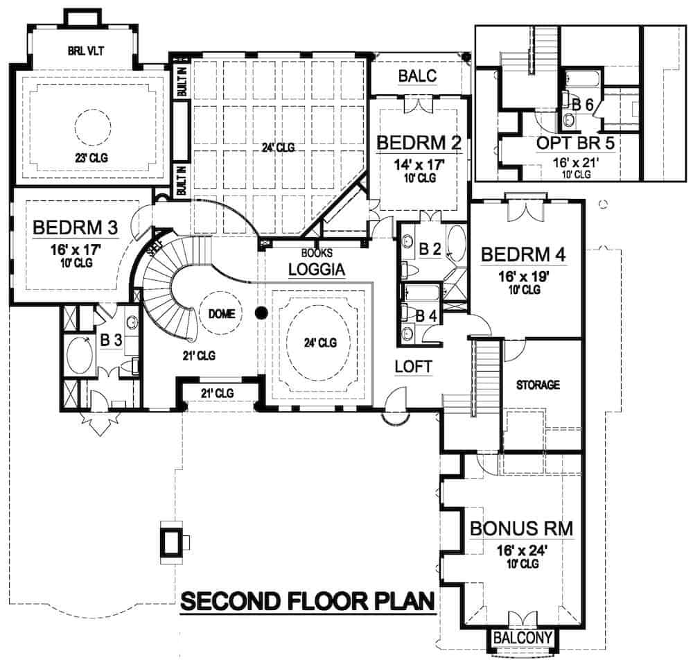 Floor Plan Upper Level of Mediterranean Plan #195-1279