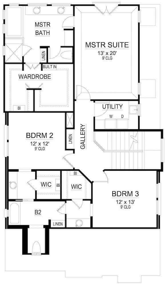 Floor Plan Upper Level of French Plan #195-1280