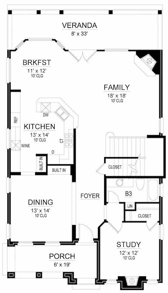 Floor Plan Main Level of French Plan #195-1280