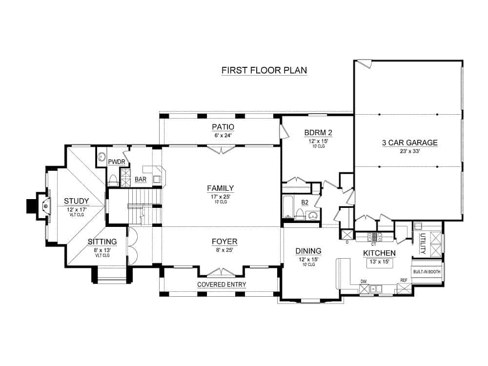 Floor Plan Main Level of Mediterranean Plan #195-1281