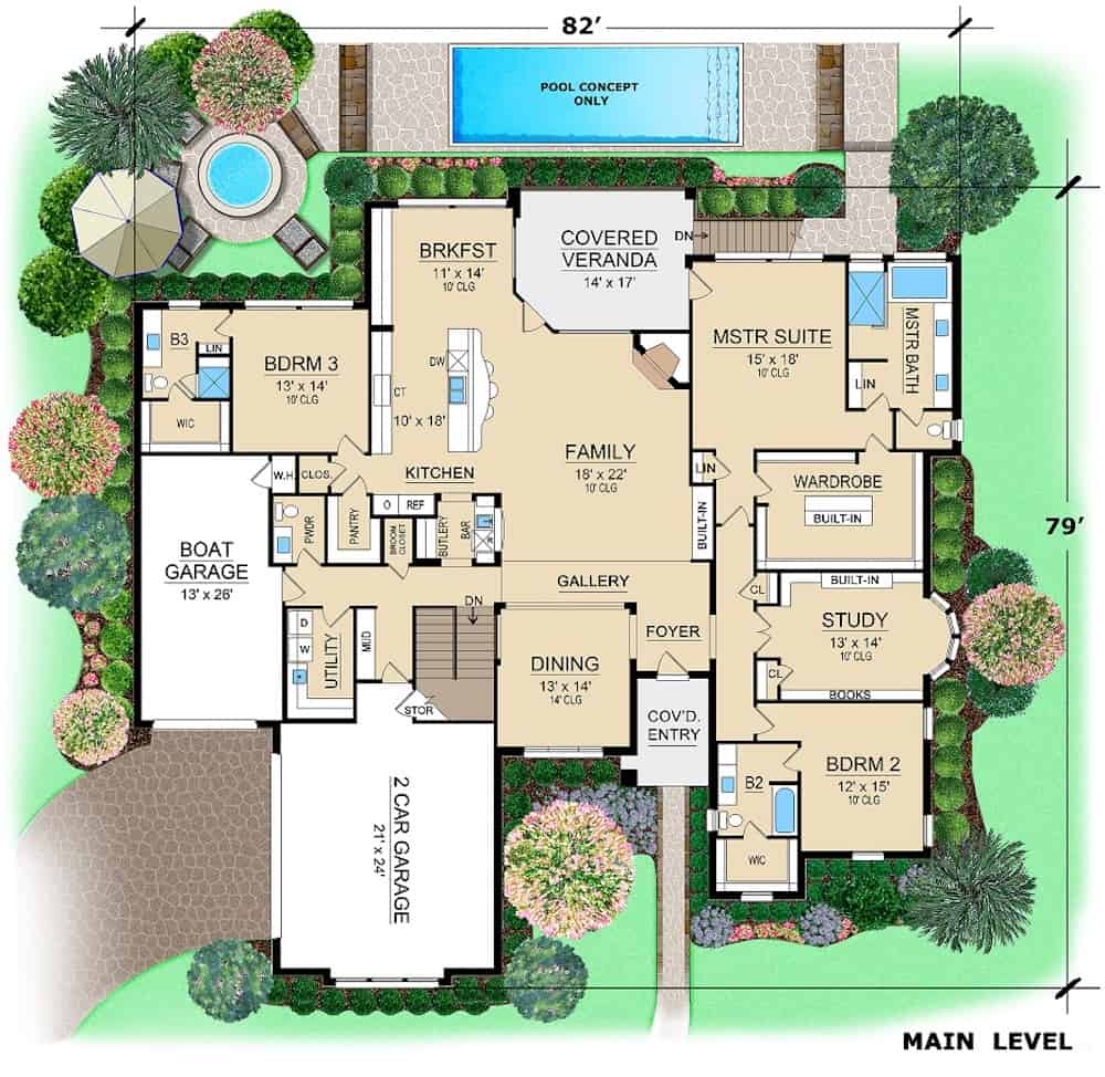 Floor Plan Main Level of Rustic Plan #195-1283
