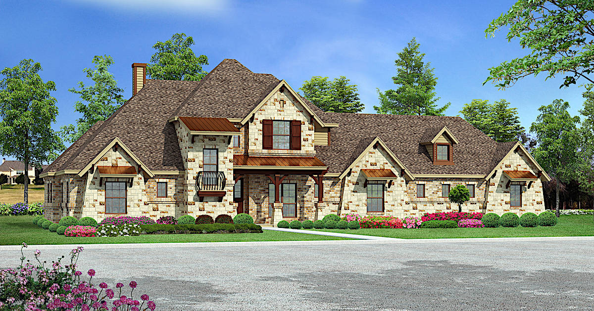 Front View of this 4-Bedroom, 3164 Sq Ft Plan - 195-1284