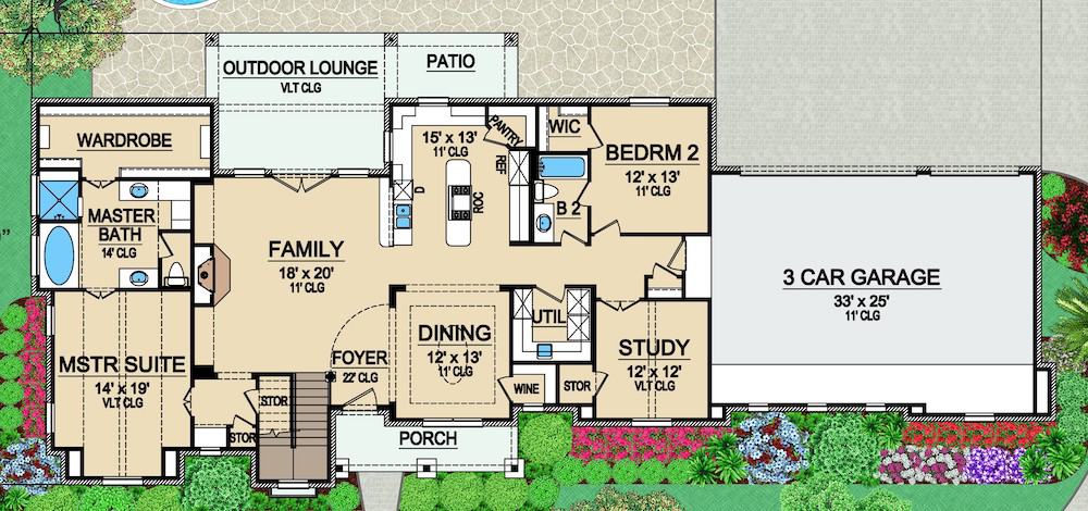 Floor Plan Main Level of Traditional Plan #195-1284