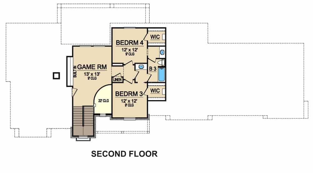 Floor Plan Upper Level of Traditional Plan #195-1284