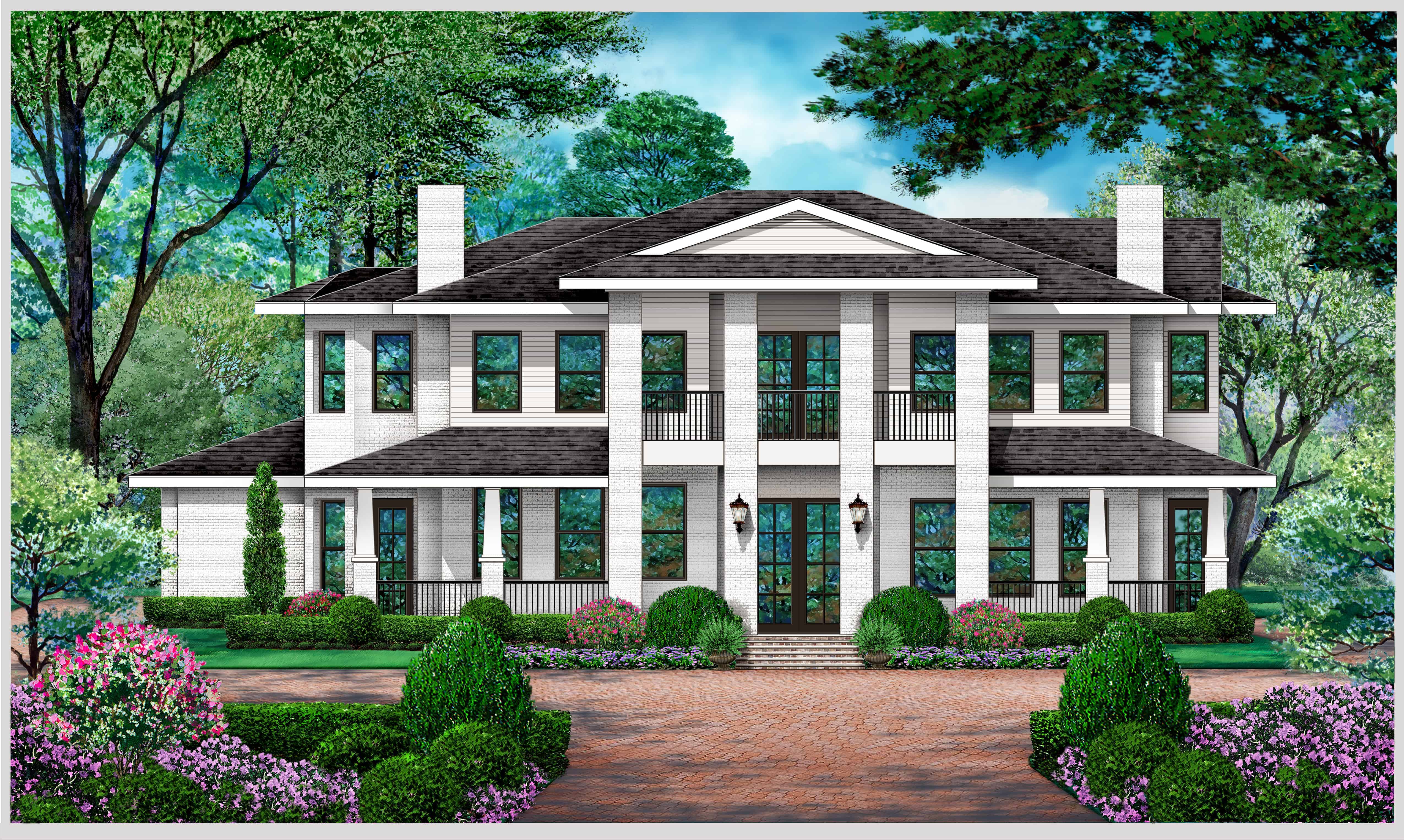 Front elevation of Luxury home (ThePlanCollection: House Plan #195-1288)