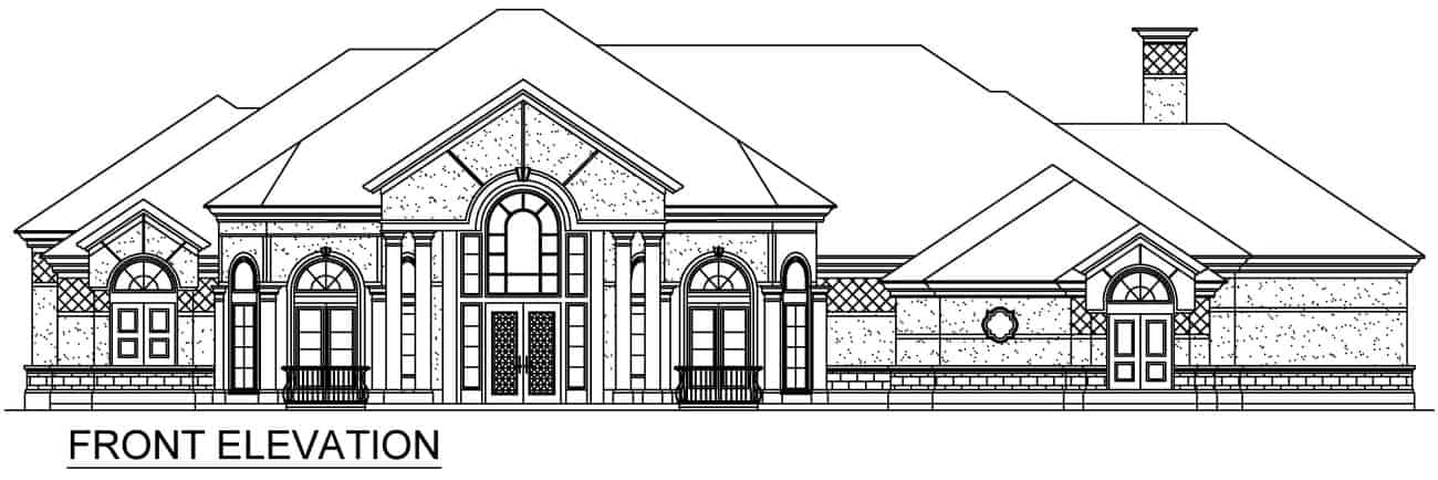 Home Plan Front Elevation of this 4-Bedroom,4687 Sq Ft Plan -195-1291