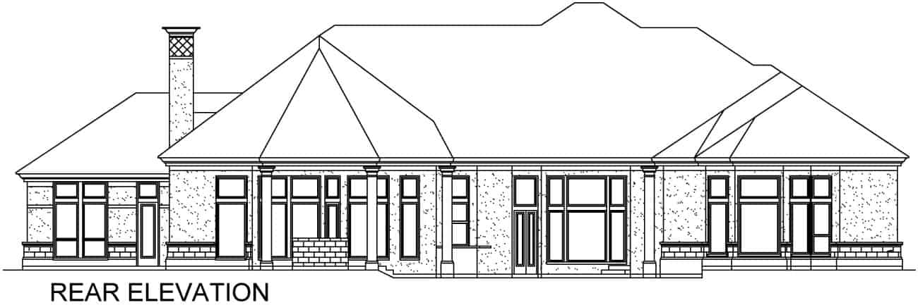 Home Plan Rear Elevation of this 4-Bedroom,4687 Sq Ft Plan -195-1291