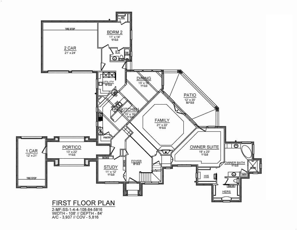Main Level of French Plan #195-1292