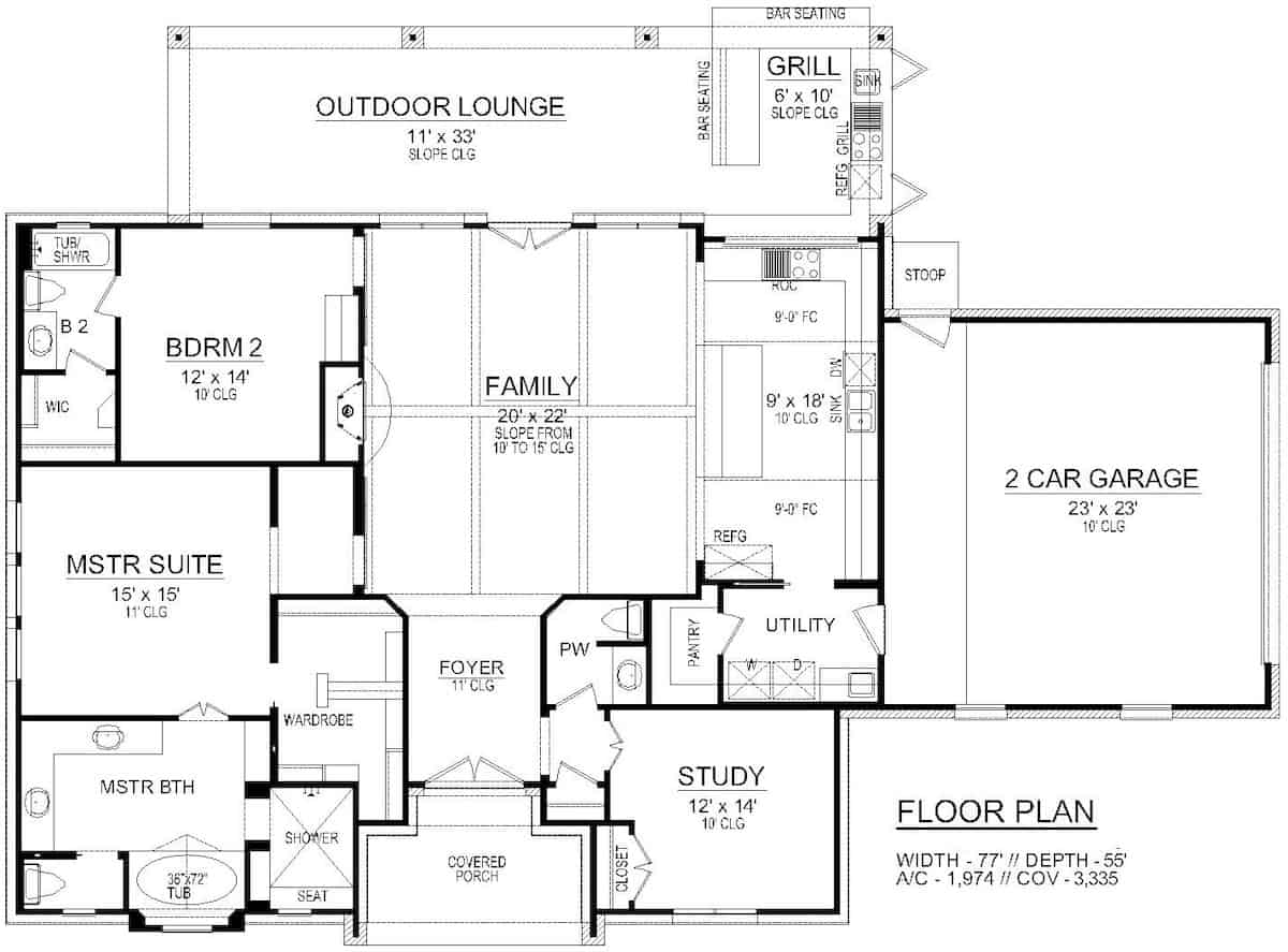 Main Level of Acadian Plan #195-1296