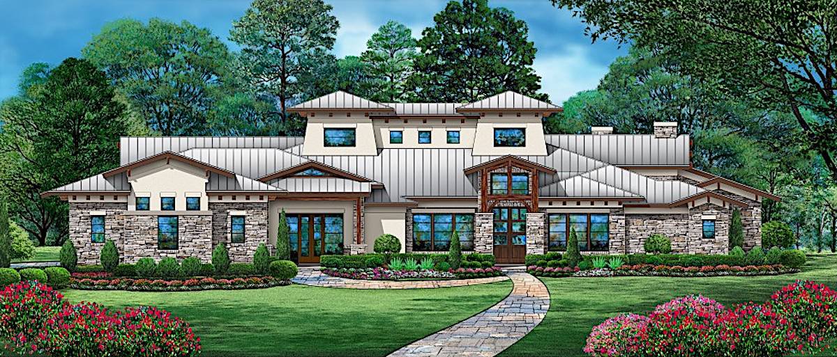 Front View of this 4-Bedroom, 6083 Sq Ft Plan - 195-1298