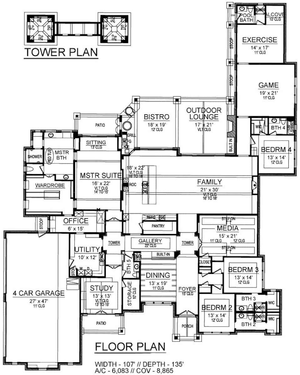 Main Level of Contemporary Plan #195-1298