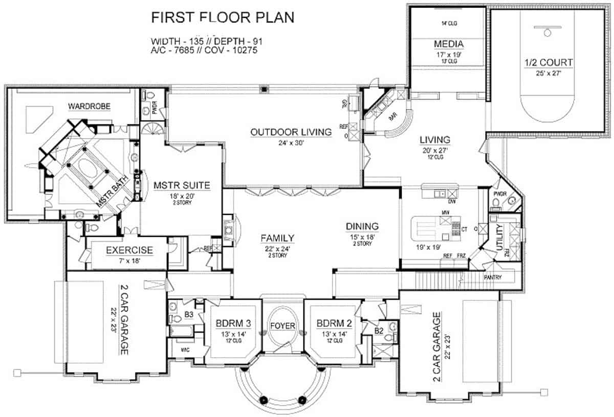Main Level of Acadian Plan #195-1301