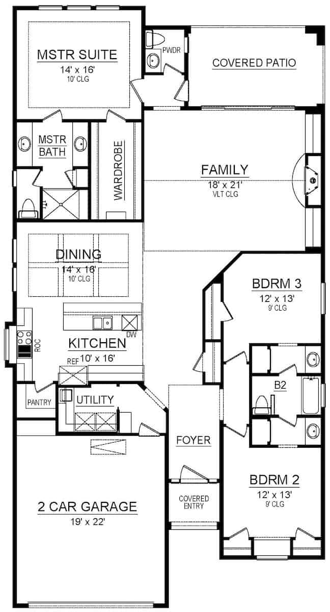 Main Level of Contemporary Plan #195-1304