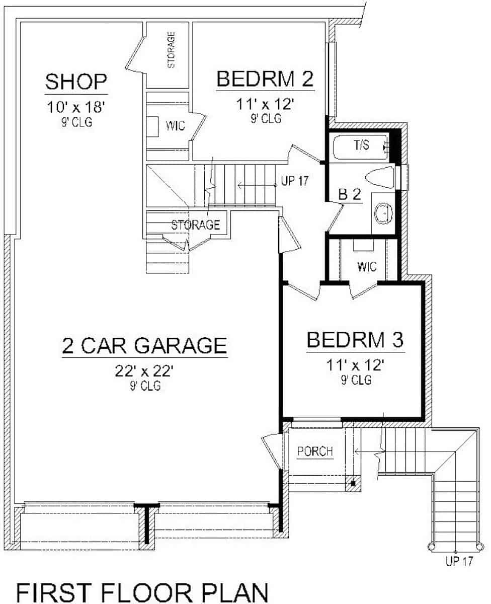 Main Level of Farmhouse Plan #195-1305