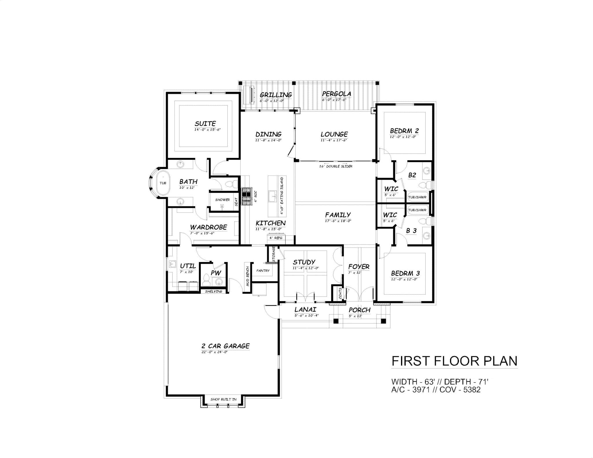 Main Level of Farmhouse Plan #195-1308