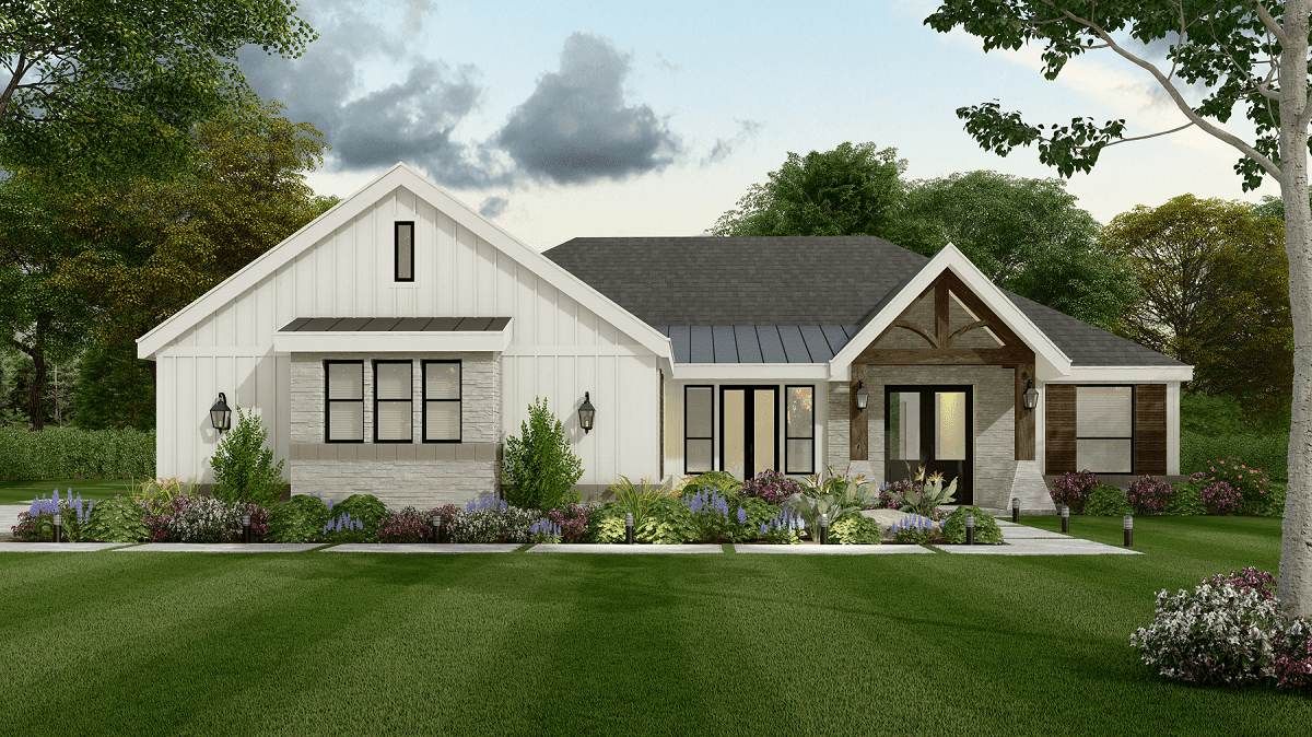 Front elevation of Farmhouse home (ThePlanCollection: House Plan #195-1308)