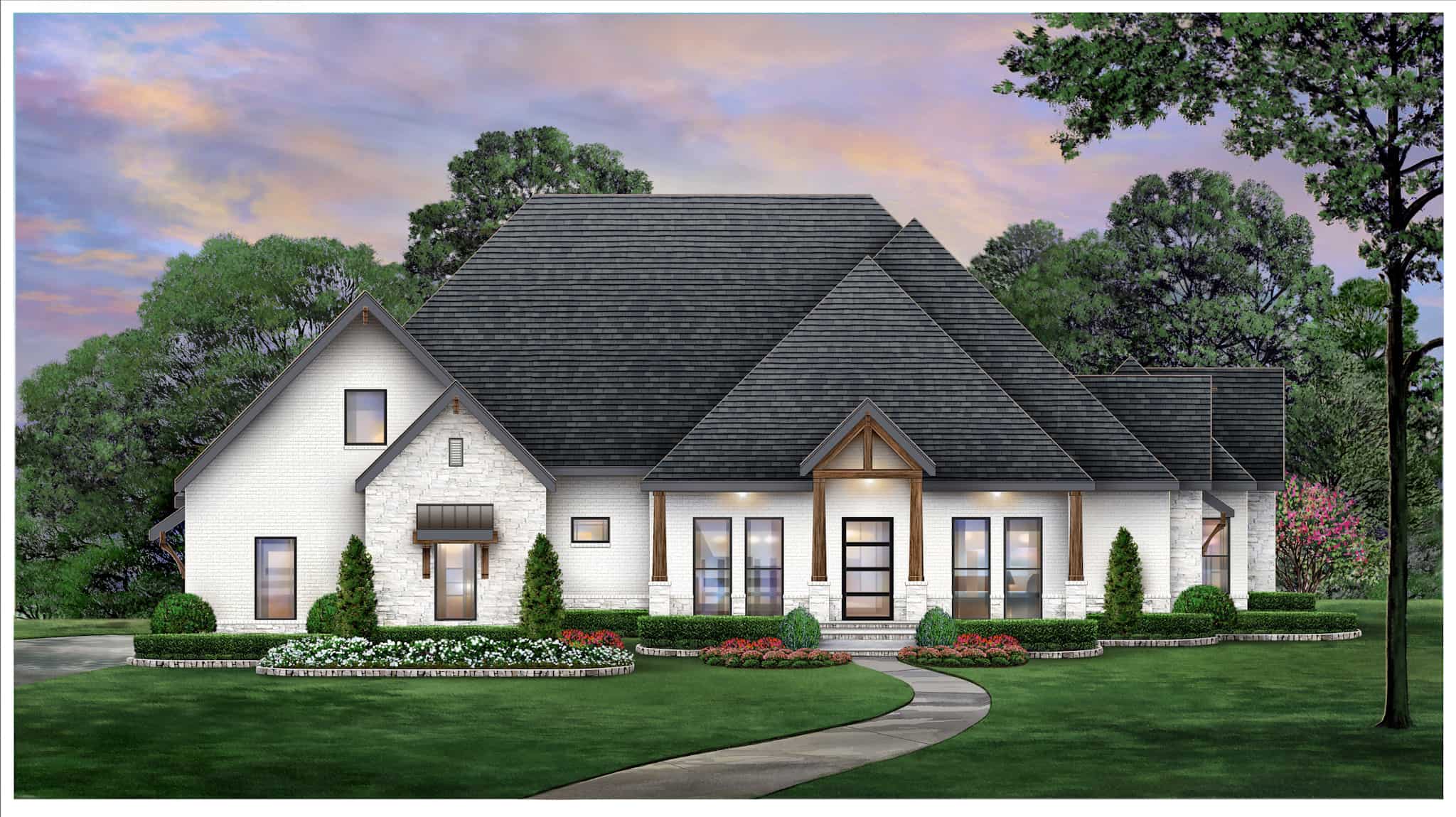 Front elevation of Contemporary home (ThePlanCollection: House Plan #195-1309)
