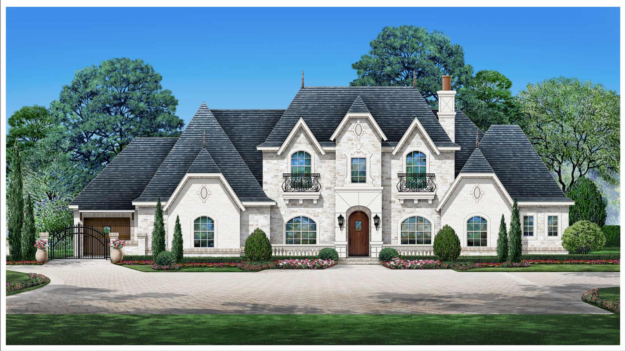 Front elevation of European home (ThePlanCollection: House Plan #195-1312)