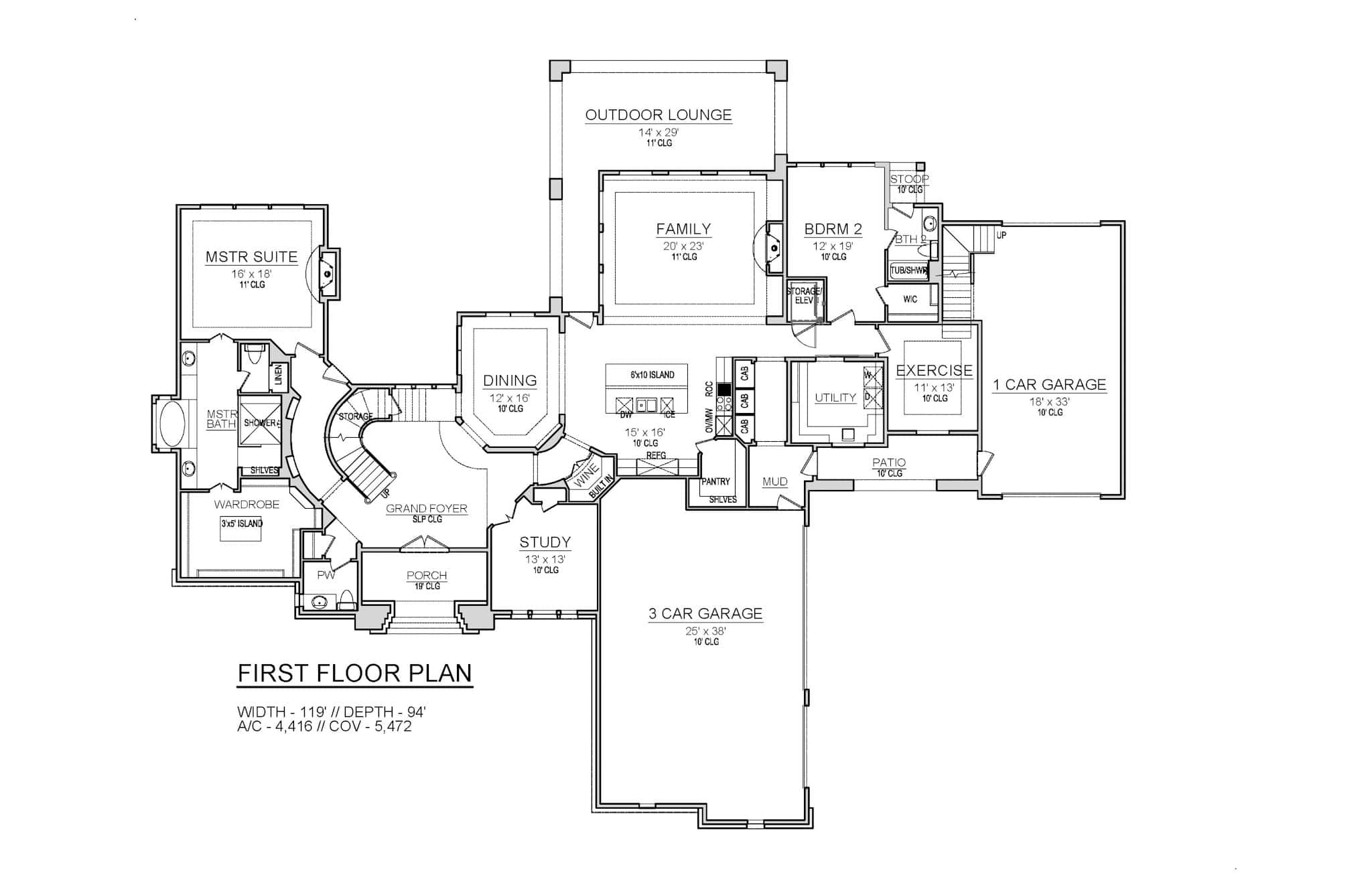 Main Level of Tuscan Plan #195-1313