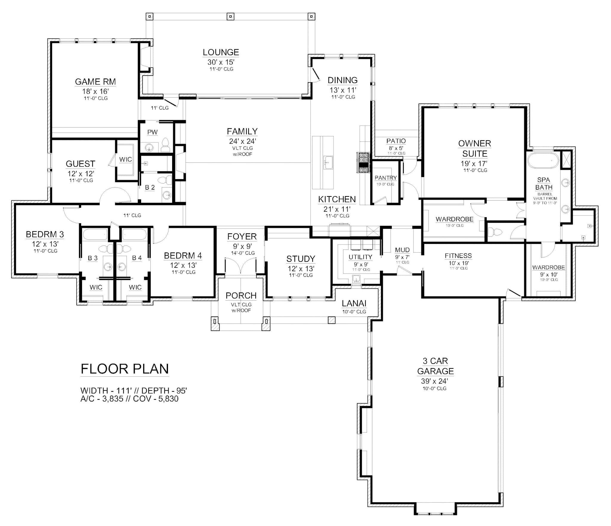 Main Level of Rustic Plan #195-1320