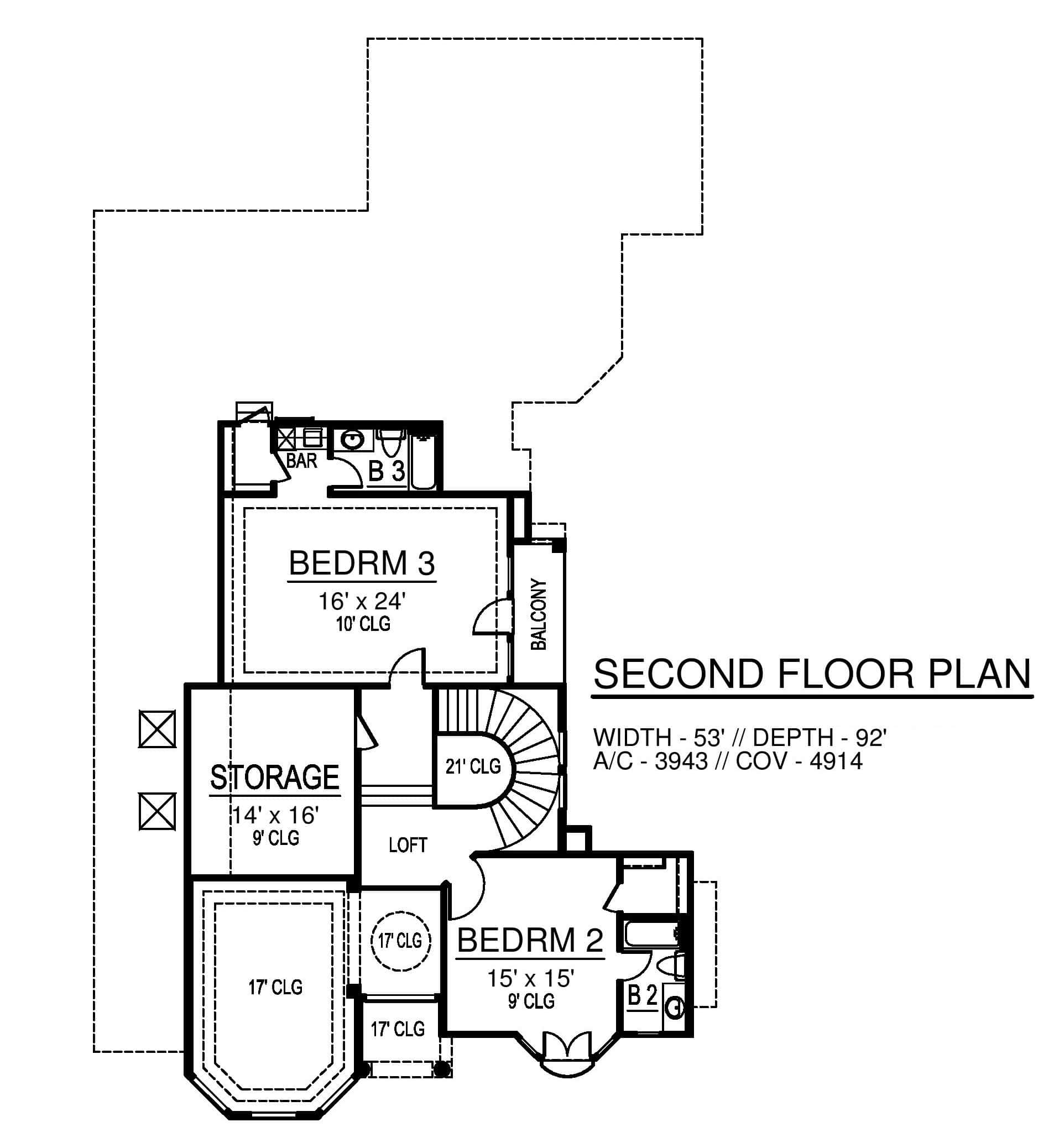 Upper Level of Florida Style Plan #195-1327