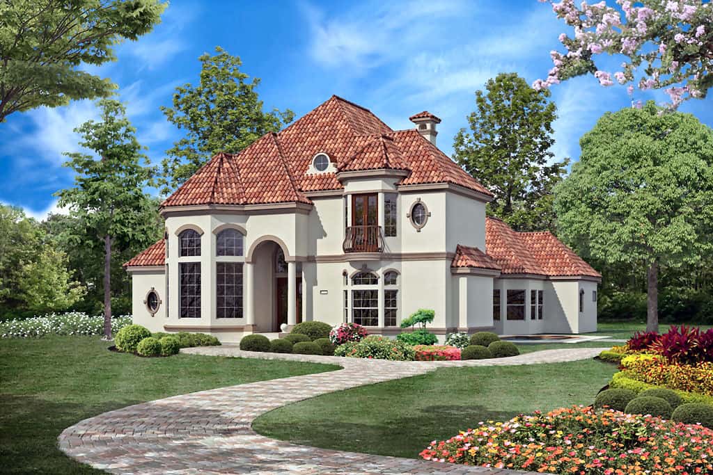 Front elevation of Florida Style home (ThePlanCollection: House Plan #195-1327)