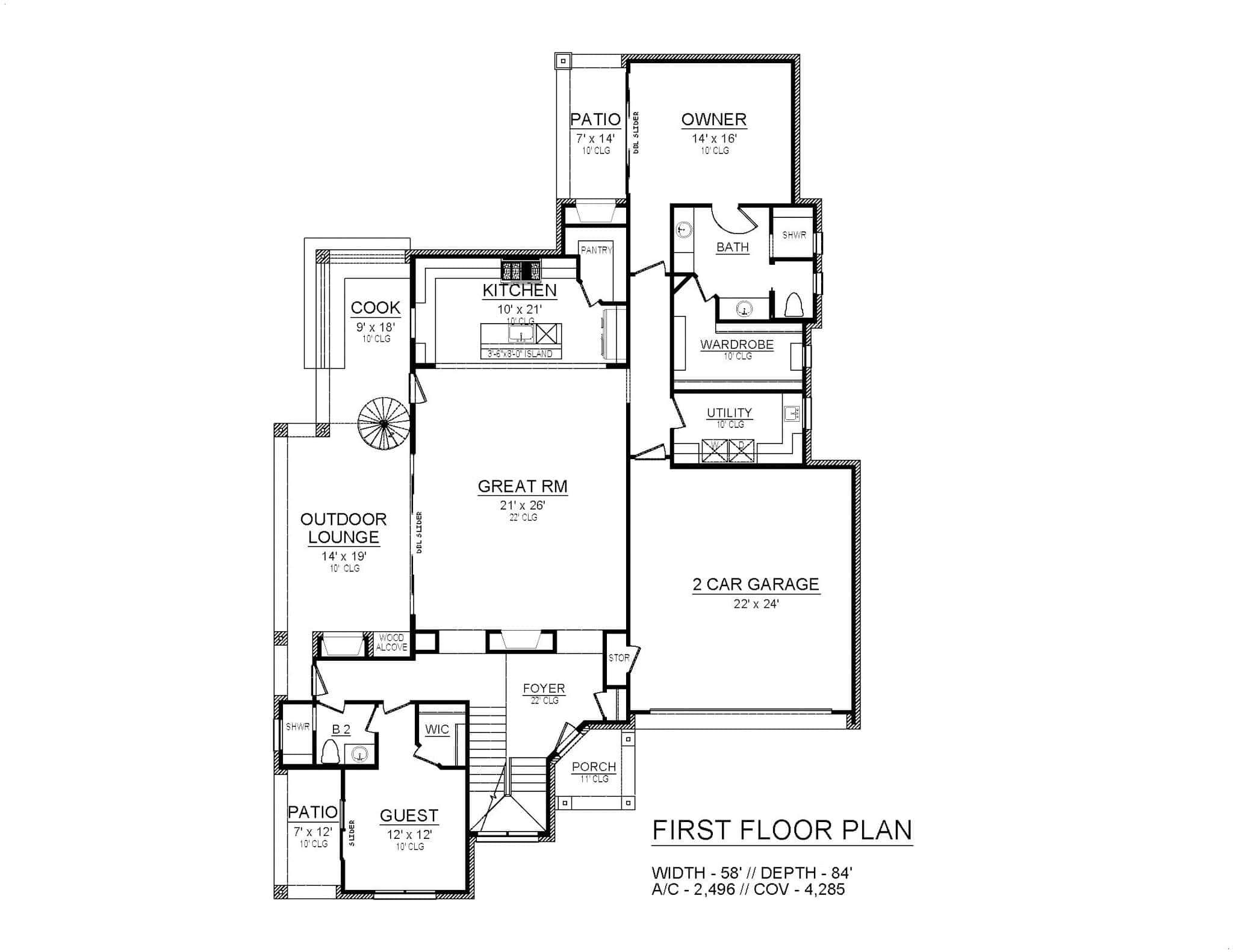 Main Level of Modern Farmhouse Plan #195-1333