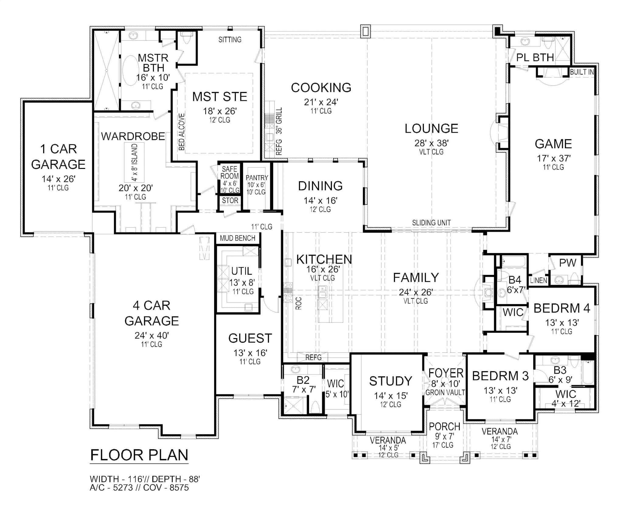 Main Level of Ranch Plan #195-1334
