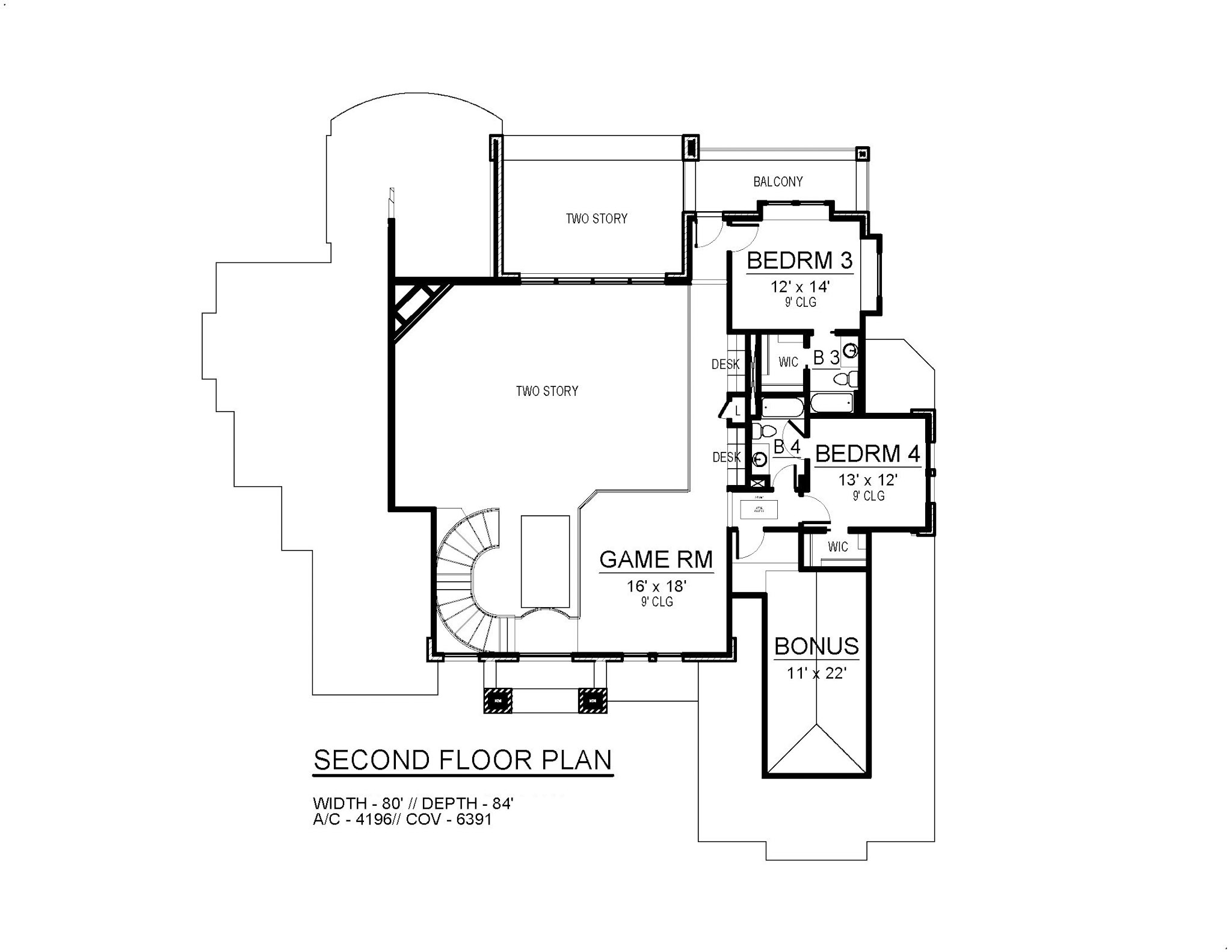 Upper Level of Contemporary Plan #195-1335