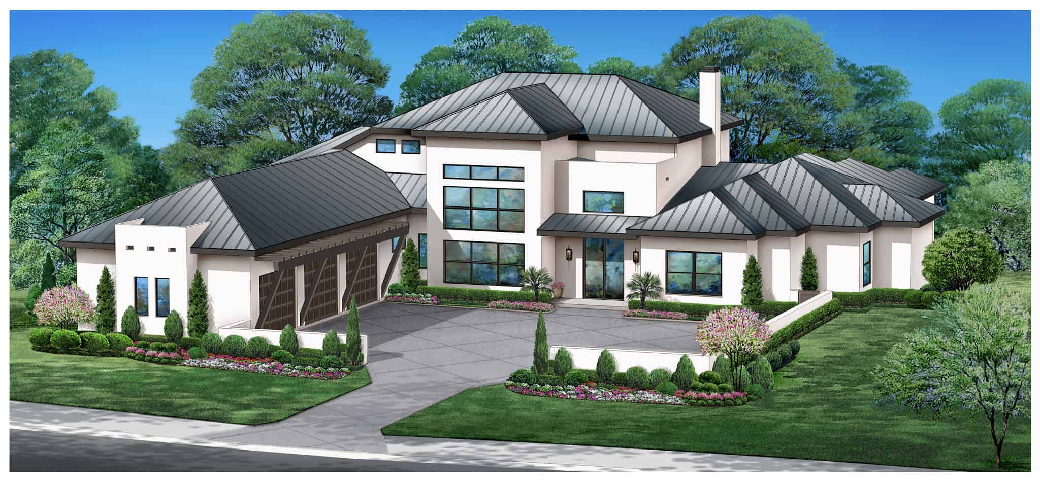 Front elevation of Contemporary home (ThePlanCollection: House Plan #195-1340)