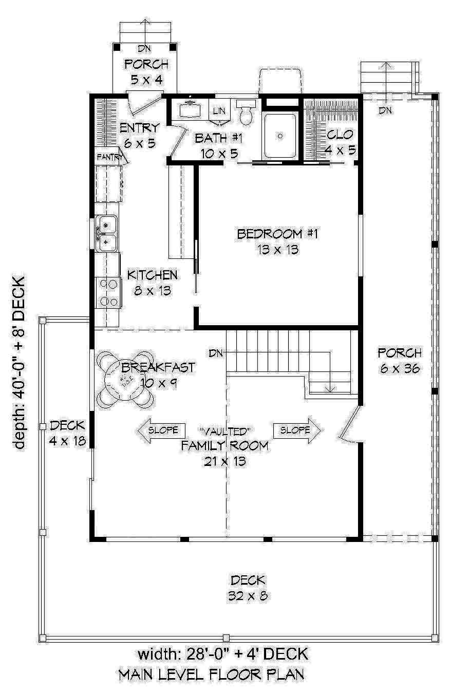Floor Plan First Story of Vacation Homes Plan #196-1001