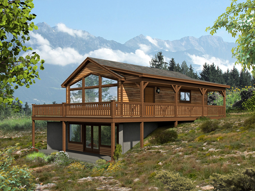 Color rendering of Vacation home plan (ThePlanCollection: House Plan #196-1001)