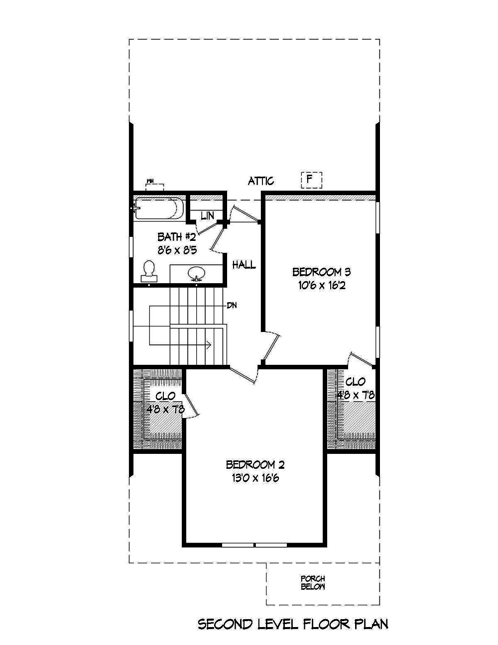 Floor Plan Second Story of Cottage Plan #196-1005