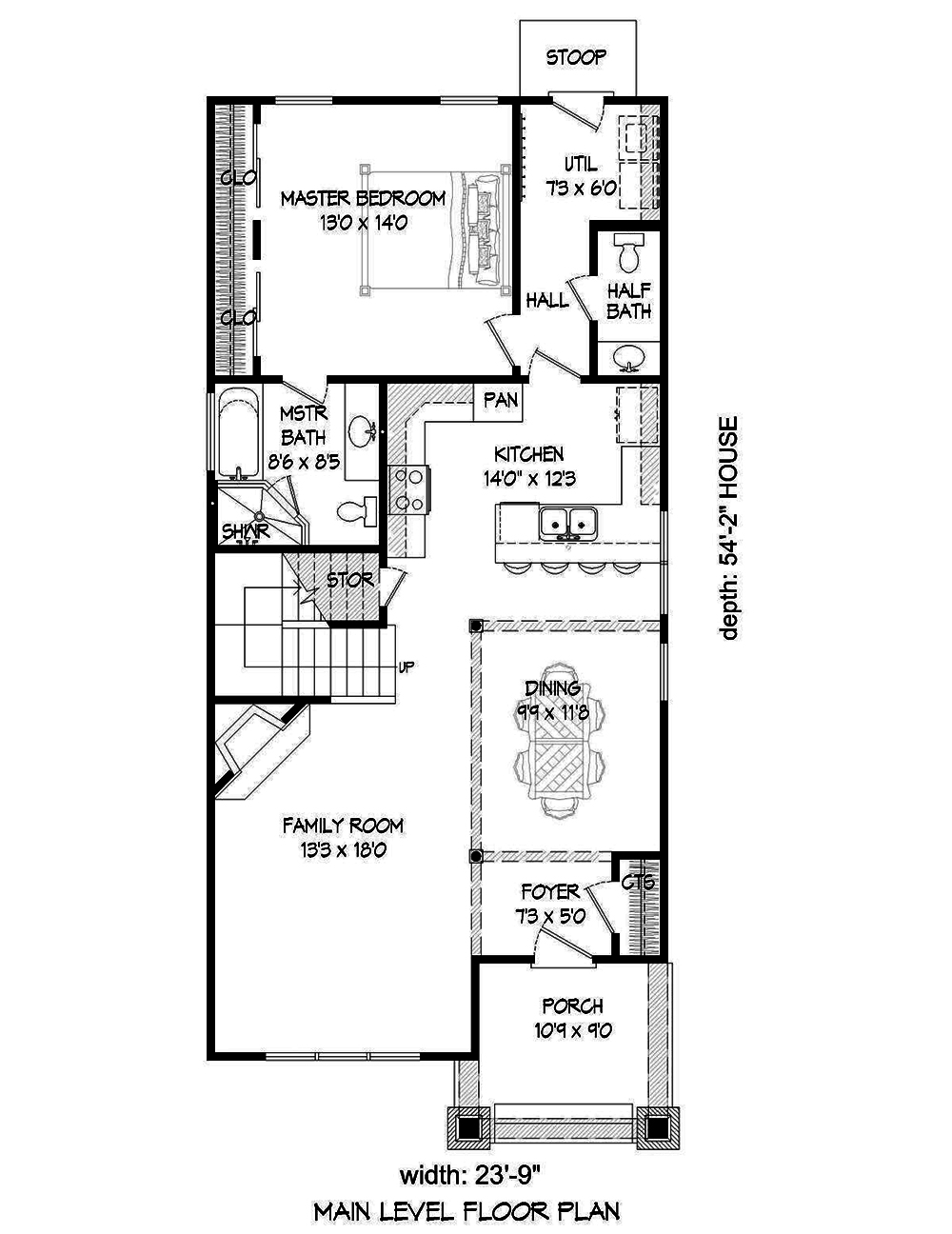 Floor Plan First Story of Cottage Plan #196-1005