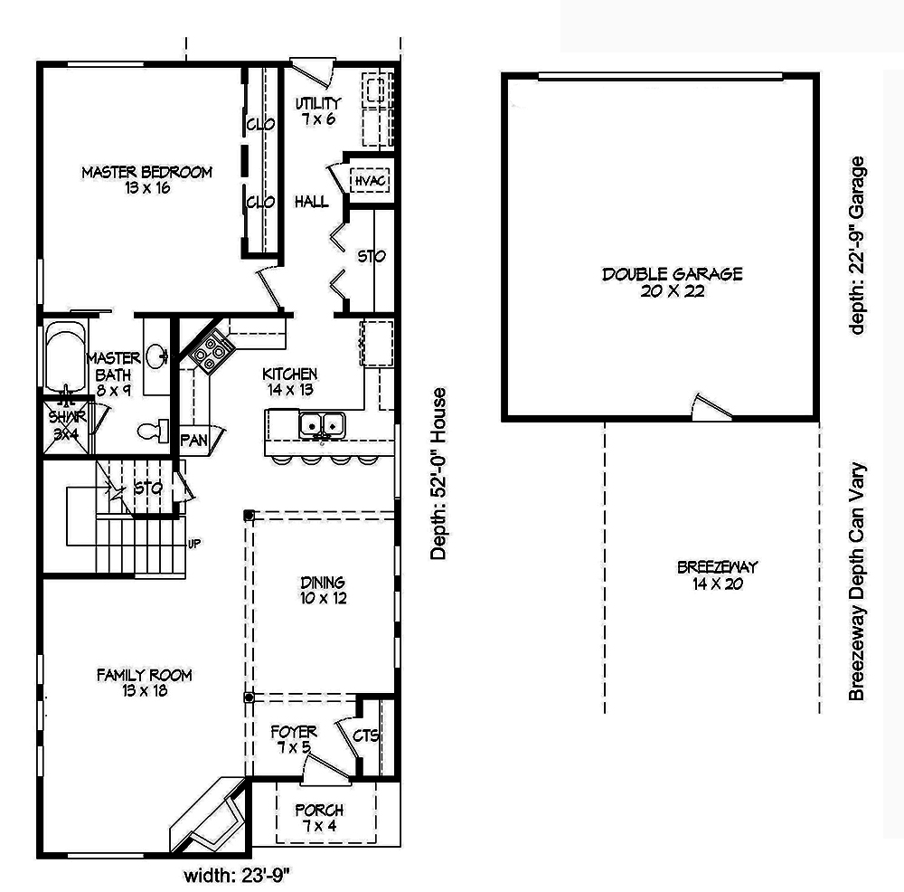 Floor Plan First Story of Cottage Plan #196-1008