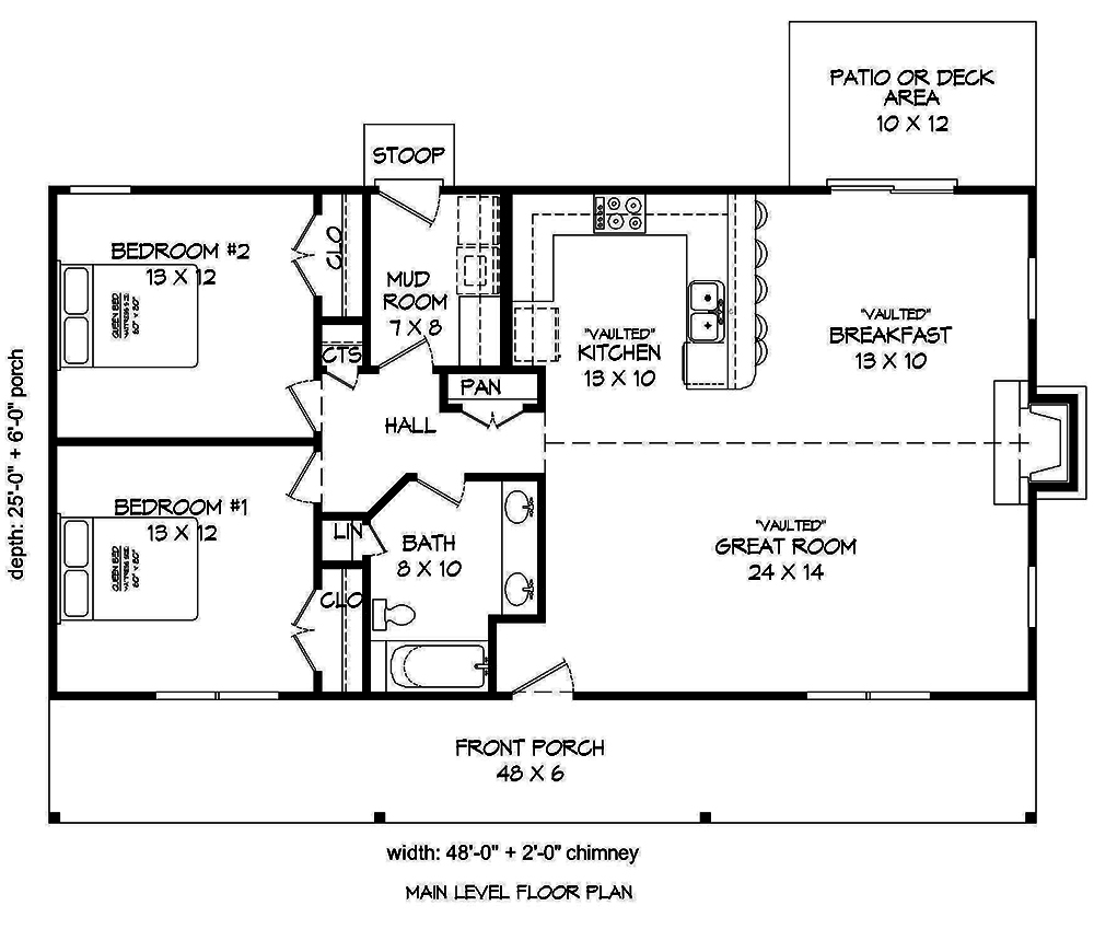 Floor Plan First Story of Cottage Plan #196-1010