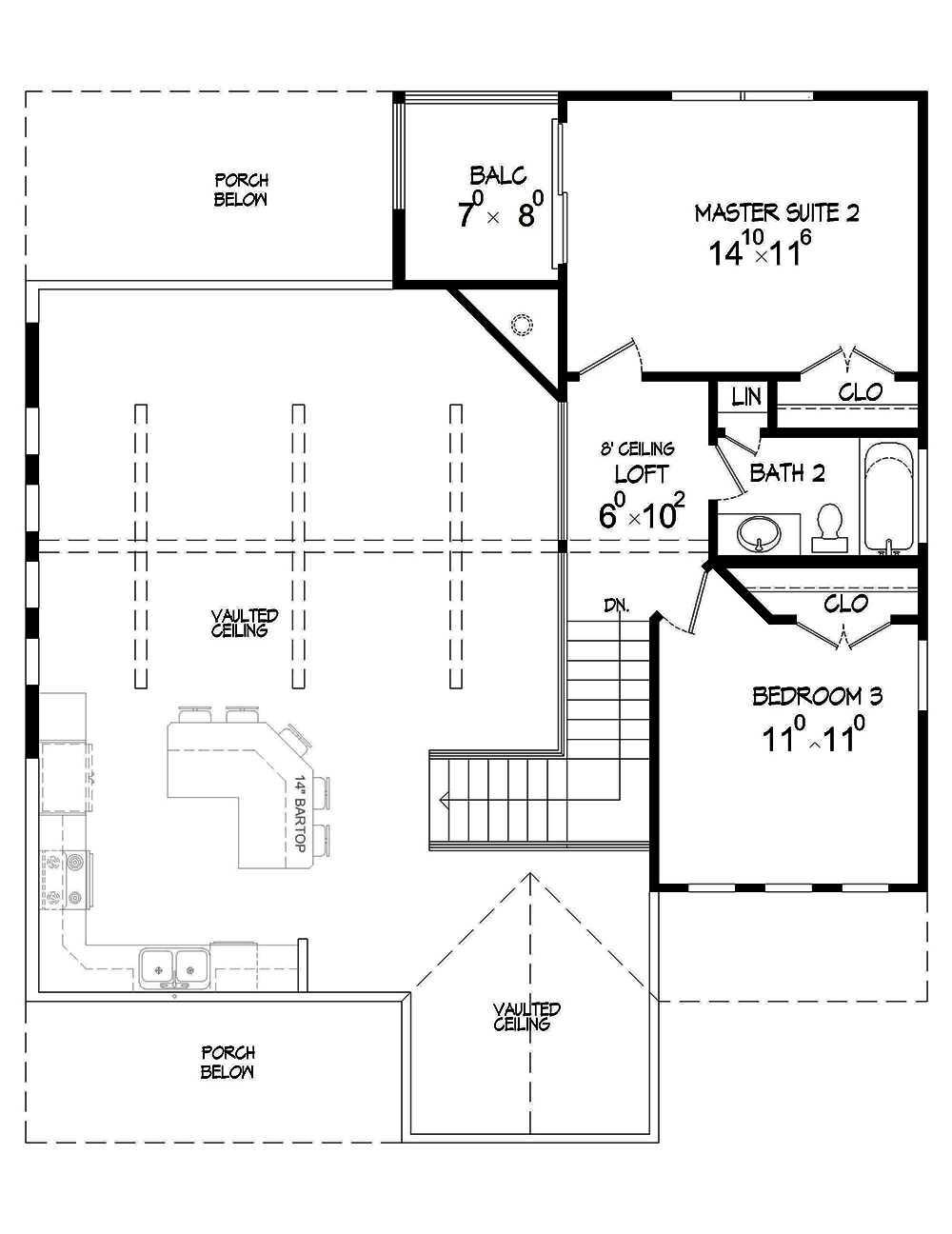 Floor Plan Second Story of Country Plan #196-1011